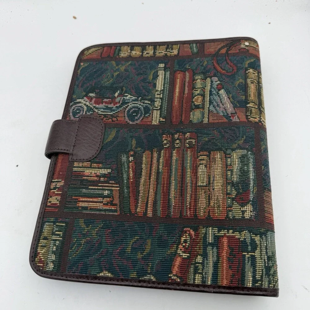 Vtg Daytimer woven jacquard tapestry design Planner 7 Ring Books Equestrian